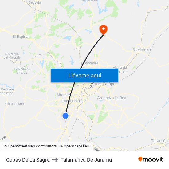 Cubas De La Sagra to Talamanca De Jarama map