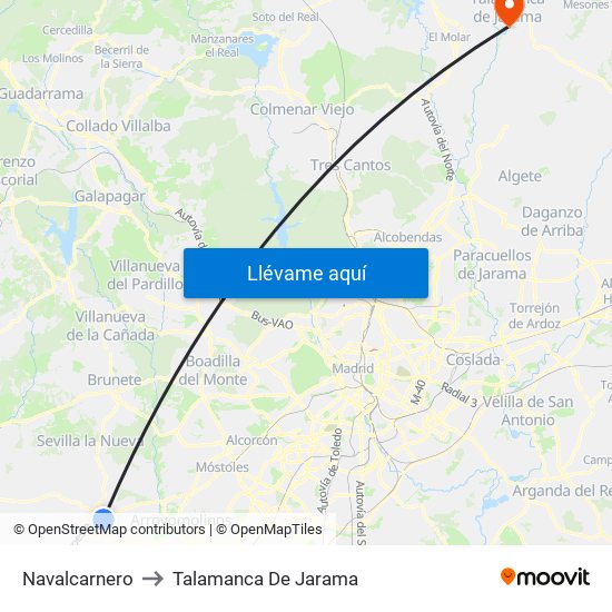Navalcarnero to Talamanca De Jarama map