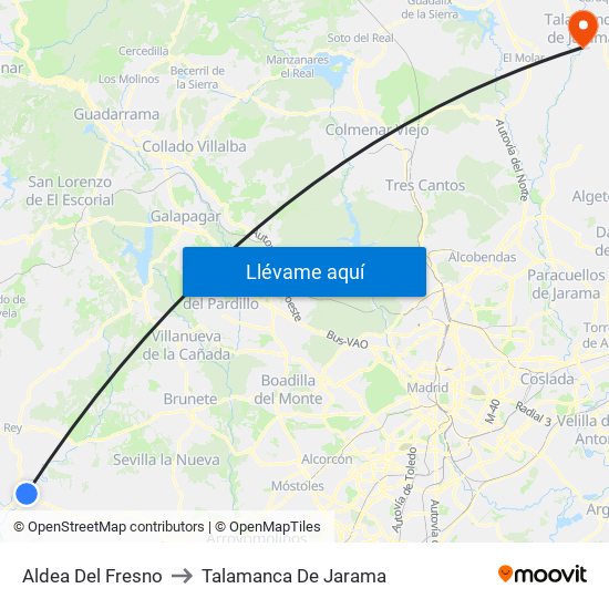 Aldea Del Fresno to Talamanca De Jarama map