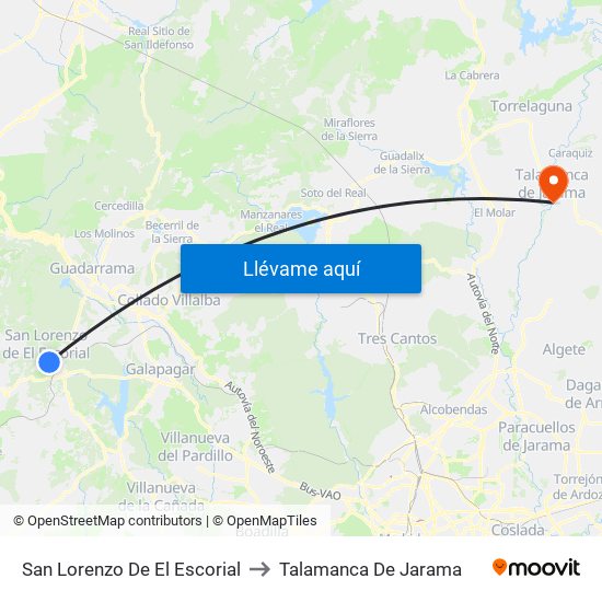 San Lorenzo De El Escorial to Talamanca De Jarama map