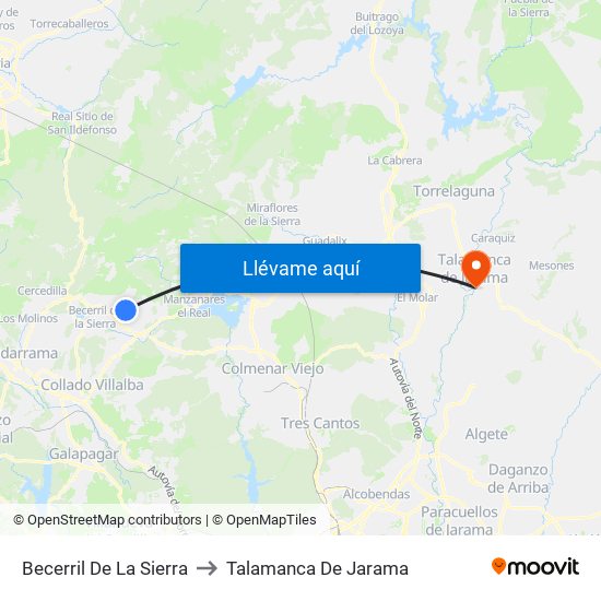 Becerril De La Sierra to Talamanca De Jarama map