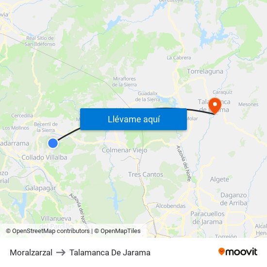 Moralzarzal to Talamanca De Jarama map