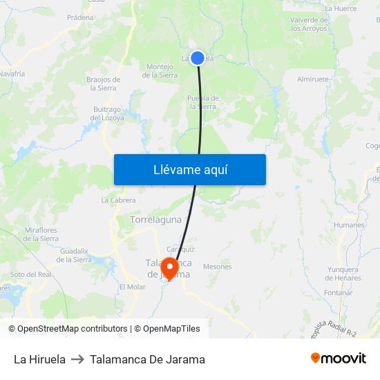 La Hiruela to Talamanca De Jarama map