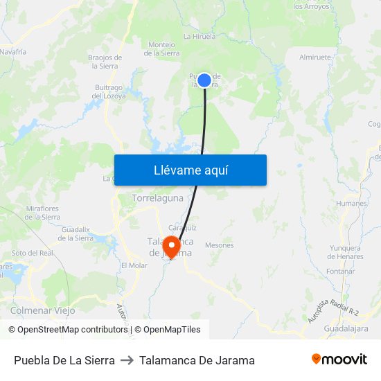 Puebla De La Sierra to Talamanca De Jarama map