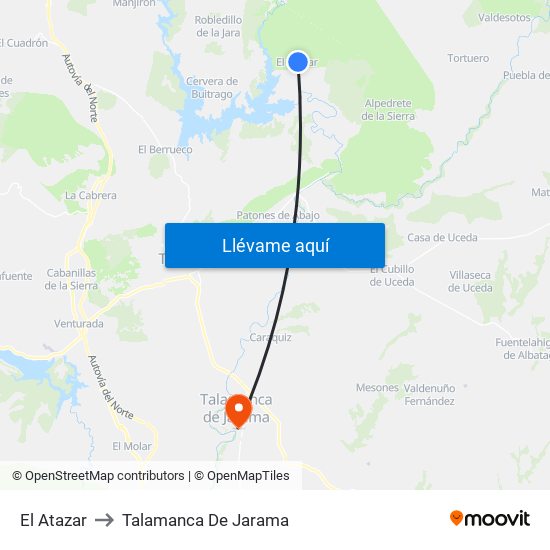 El Atazar to Talamanca De Jarama map