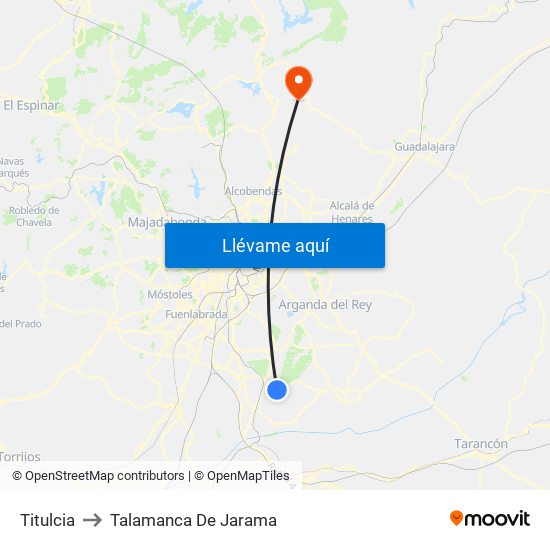 Titulcia to Talamanca De Jarama map