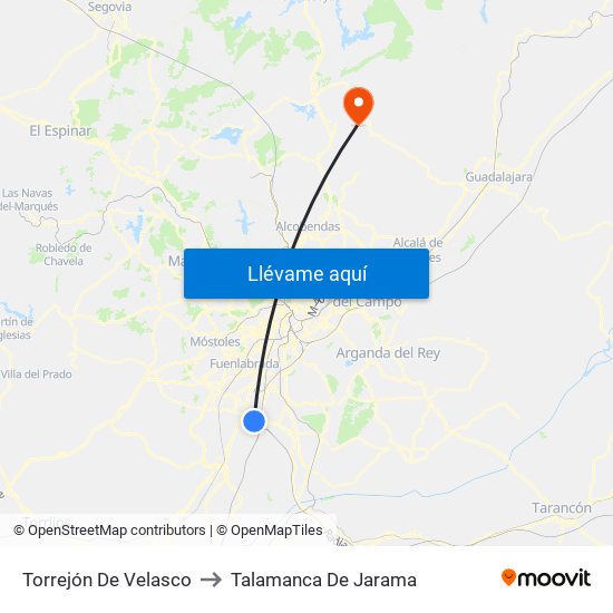 Torrejón De Velasco to Talamanca De Jarama map