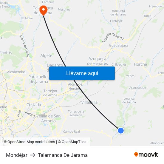 Mondéjar to Talamanca De Jarama map