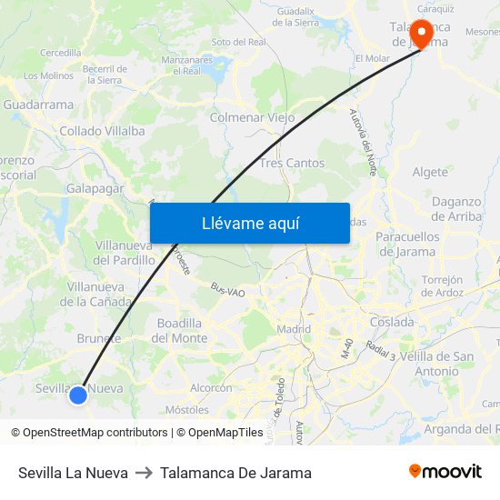 Sevilla La Nueva to Talamanca De Jarama map