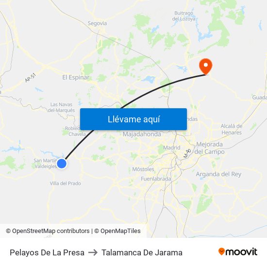 Pelayos De La Presa to Talamanca De Jarama map