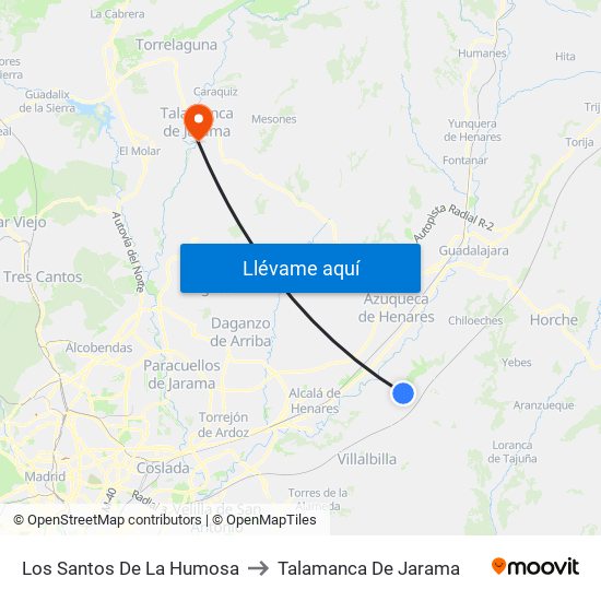 Los Santos De La Humosa to Talamanca De Jarama map
