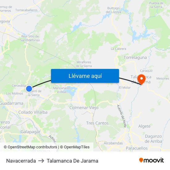 Navacerrada to Talamanca De Jarama map