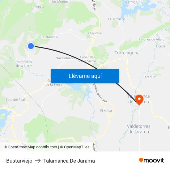 Bustarviejo to Talamanca De Jarama map