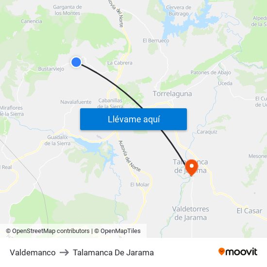 Valdemanco to Talamanca De Jarama map