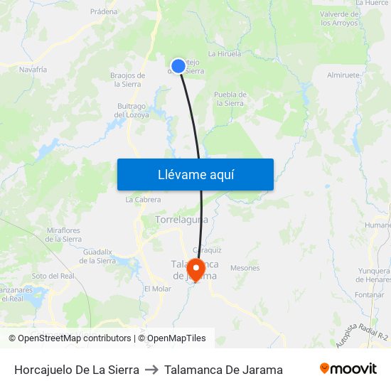 Horcajuelo De La Sierra to Talamanca De Jarama map
