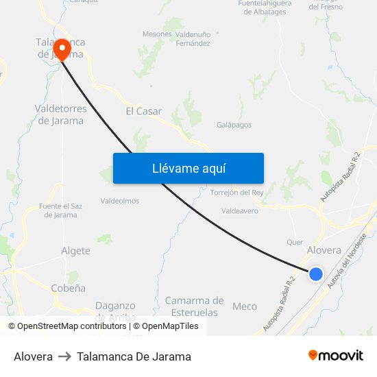 Alovera to Talamanca De Jarama map