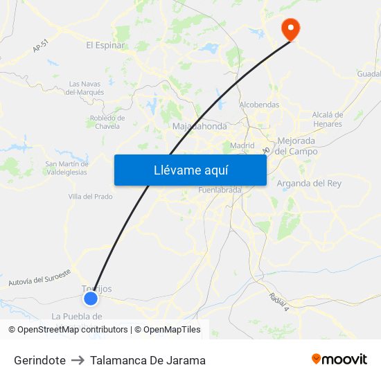 Gerindote to Talamanca De Jarama map