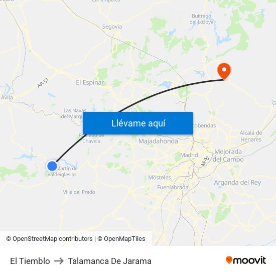 El Tiemblo to Talamanca De Jarama map