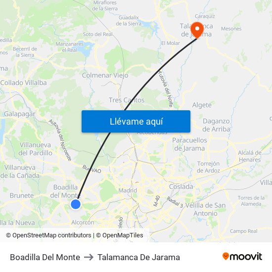 Boadilla Del Monte to Talamanca De Jarama map