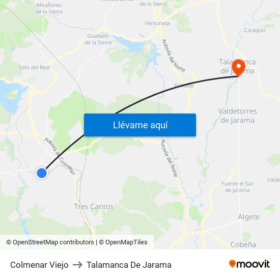 Colmenar Viejo to Talamanca De Jarama map
