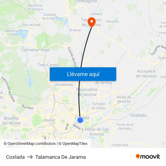 Coslada to Talamanca De Jarama map