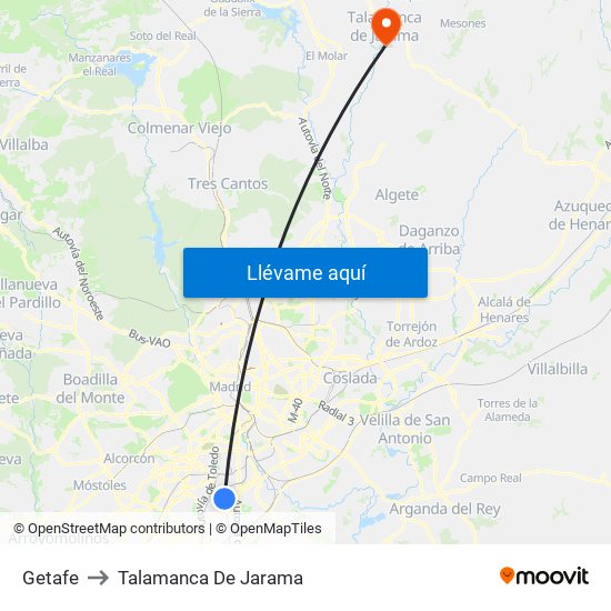 Getafe to Talamanca De Jarama map