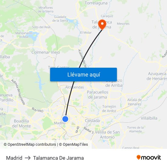 Madrid to Talamanca De Jarama map