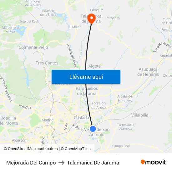 Mejorada Del Campo to Talamanca De Jarama map