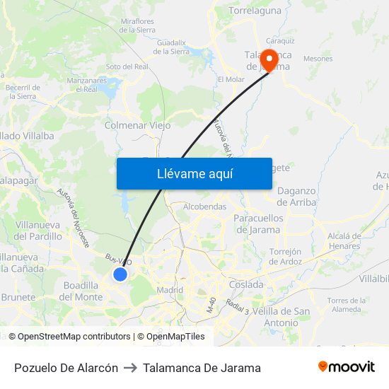 Pozuelo De Alarcón to Talamanca De Jarama map
