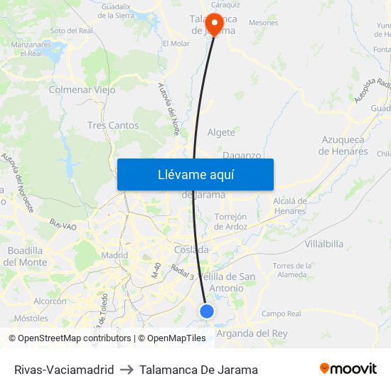 Rivas-Vaciamadrid to Talamanca De Jarama map