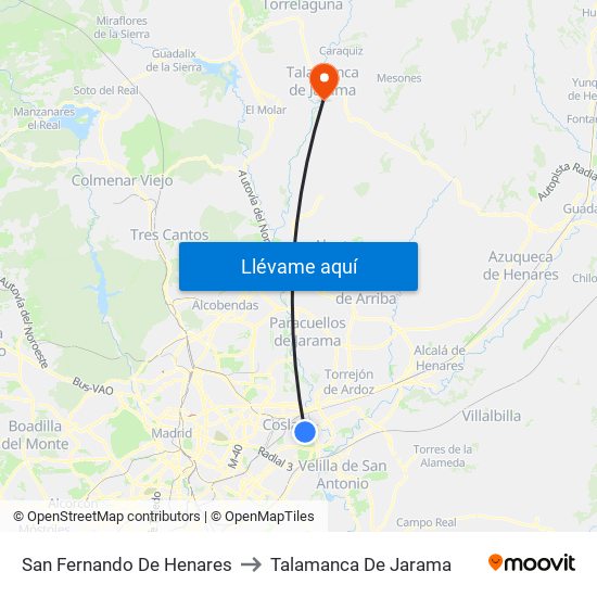 San Fernando De Henares to Talamanca De Jarama map