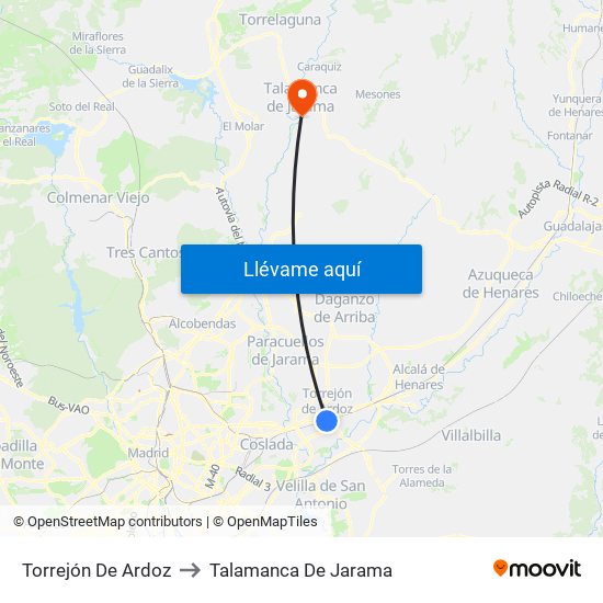 Torrejón De Ardoz to Talamanca De Jarama map
