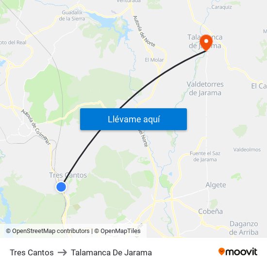 Tres Cantos to Talamanca De Jarama map