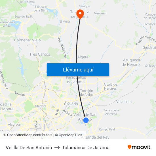 Velilla De San Antonio to Talamanca De Jarama map