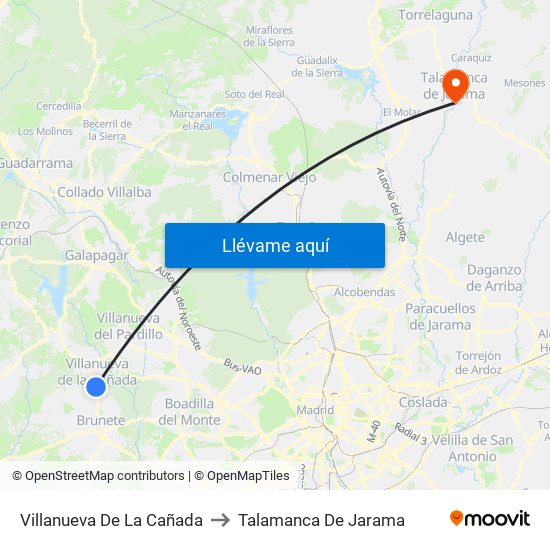 Villanueva De La Cañada to Talamanca De Jarama map