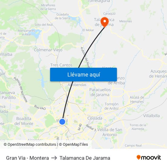 Gran Vía - Montera to Talamanca De Jarama map