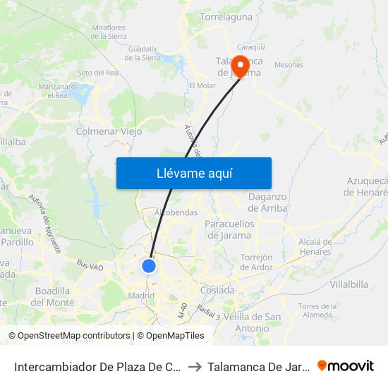 Intercambiador De Plaza De Castilla to Talamanca De Jarama map