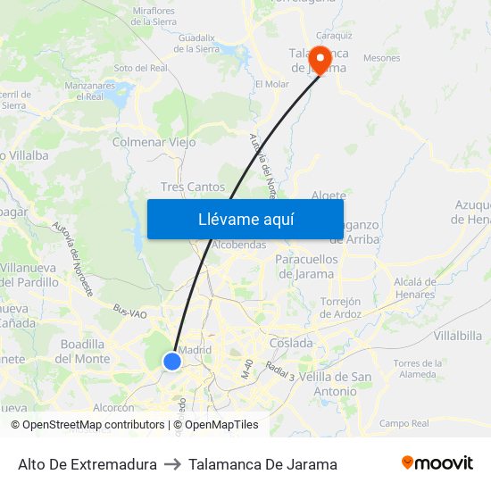 Alto De Extremadura to Talamanca De Jarama map