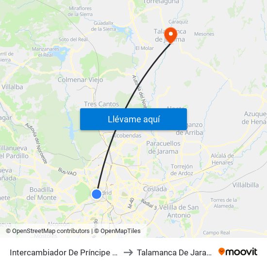 Intercambiador De Príncipe Pío to Talamanca De Jarama map