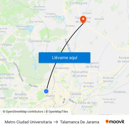 Metro Ciudad Universitaria to Talamanca De Jarama map