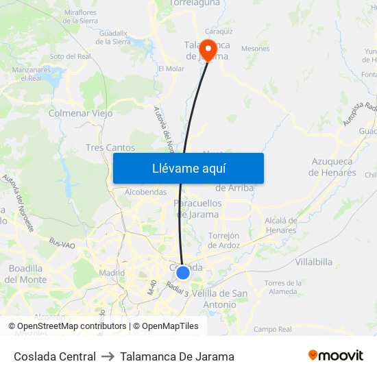 Coslada Central to Talamanca De Jarama map