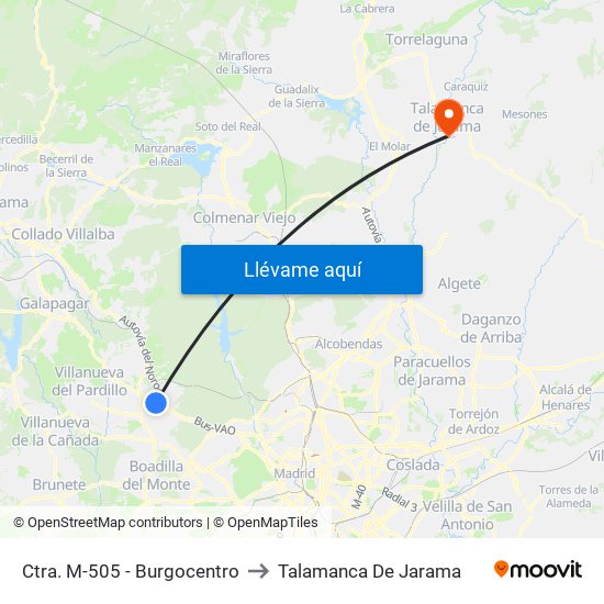 Ctra. M-505 - Burgocentro to Talamanca De Jarama map