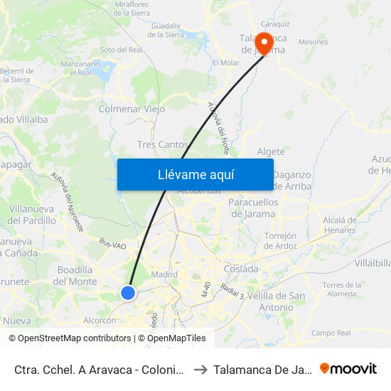 Ctra. Cchel. A Aravaca - Colonia Jardín to Talamanca De Jarama map