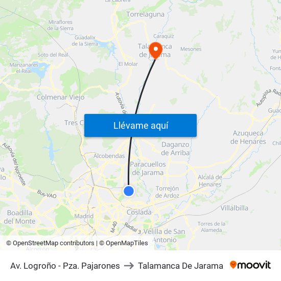 Av. Logroño - Pza. Pajarones to Talamanca De Jarama map