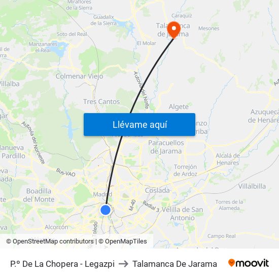 P.º De La Chopera - Legazpi to Talamanca De Jarama map