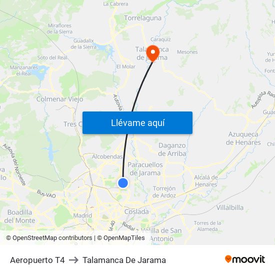 Aeropuerto T4 to Talamanca De Jarama map