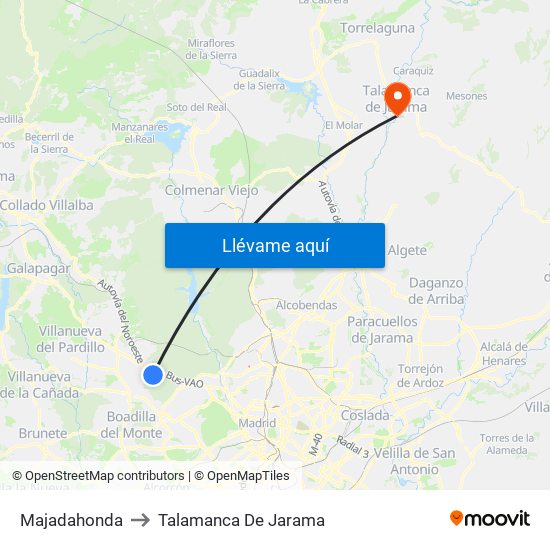 Majadahonda to Talamanca De Jarama map