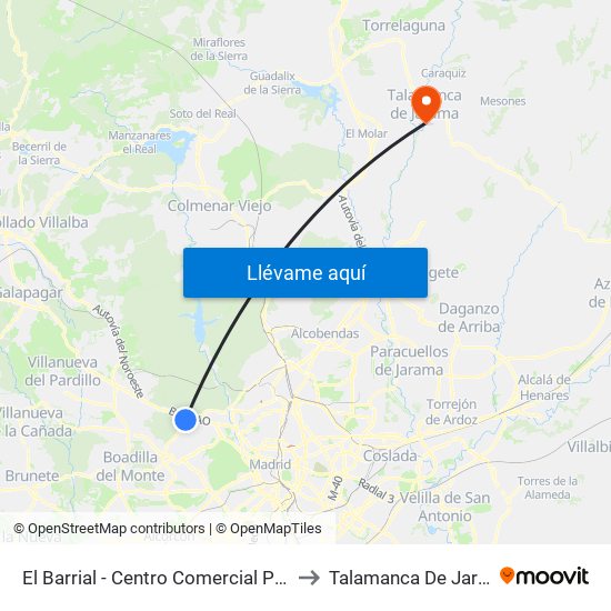 El Barrial - Centro Comercial Pozuelo to Talamanca De Jarama map