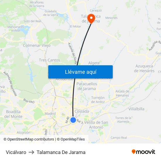 Vicálvaro to Talamanca De Jarama map
