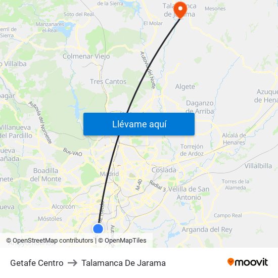 Getafe Centro to Talamanca De Jarama map